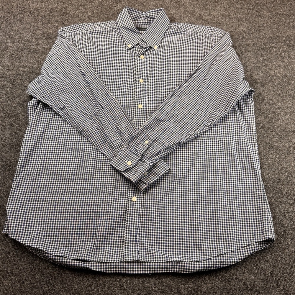 Turtleson Button Down Shirt Mens XL Navy Gingham Plaid Cotton Preppy Classic